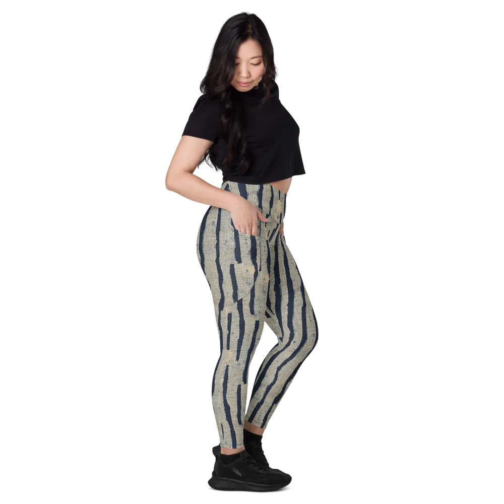 Indigo Fray on Leggings with Pockets — Right