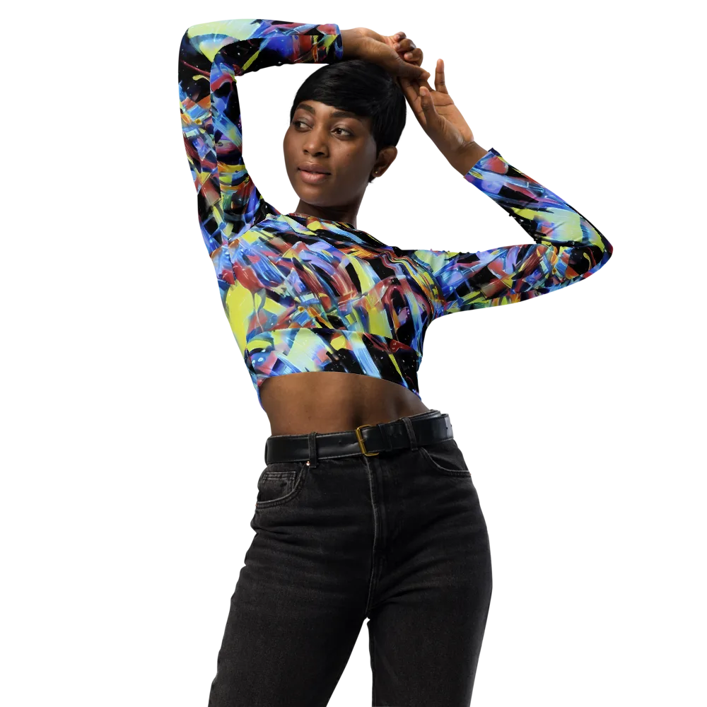 Afterglow Fracture on Long Sleeve Crop Top — Front