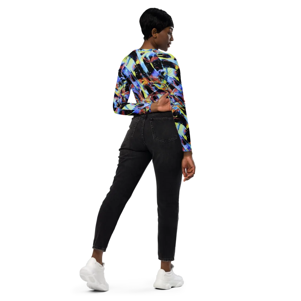 Afterglow Fracture on Long Sleeve Crop Top — Right Back