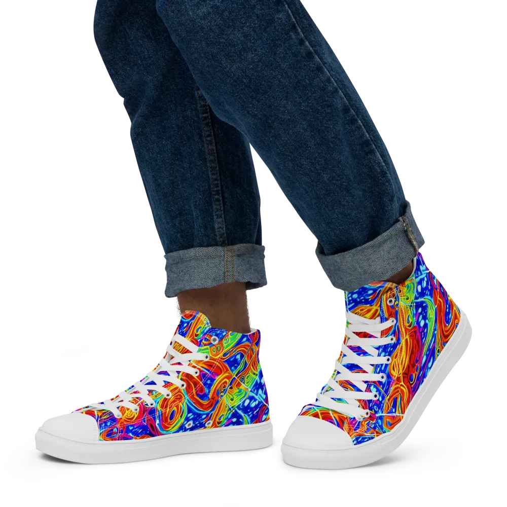 Molten Wave on Men's High Top Canvas Shoes — Left
