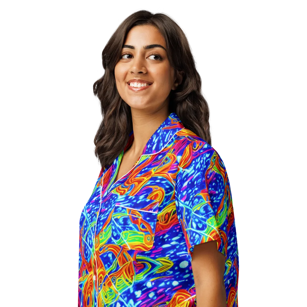 Molten Wave on Women's Short Sleeve Pajama Top — Left Front