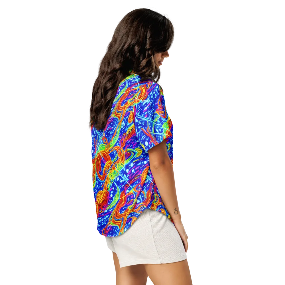 Molten Wave on Women's Short Sleeve Pajama Top — Right Back