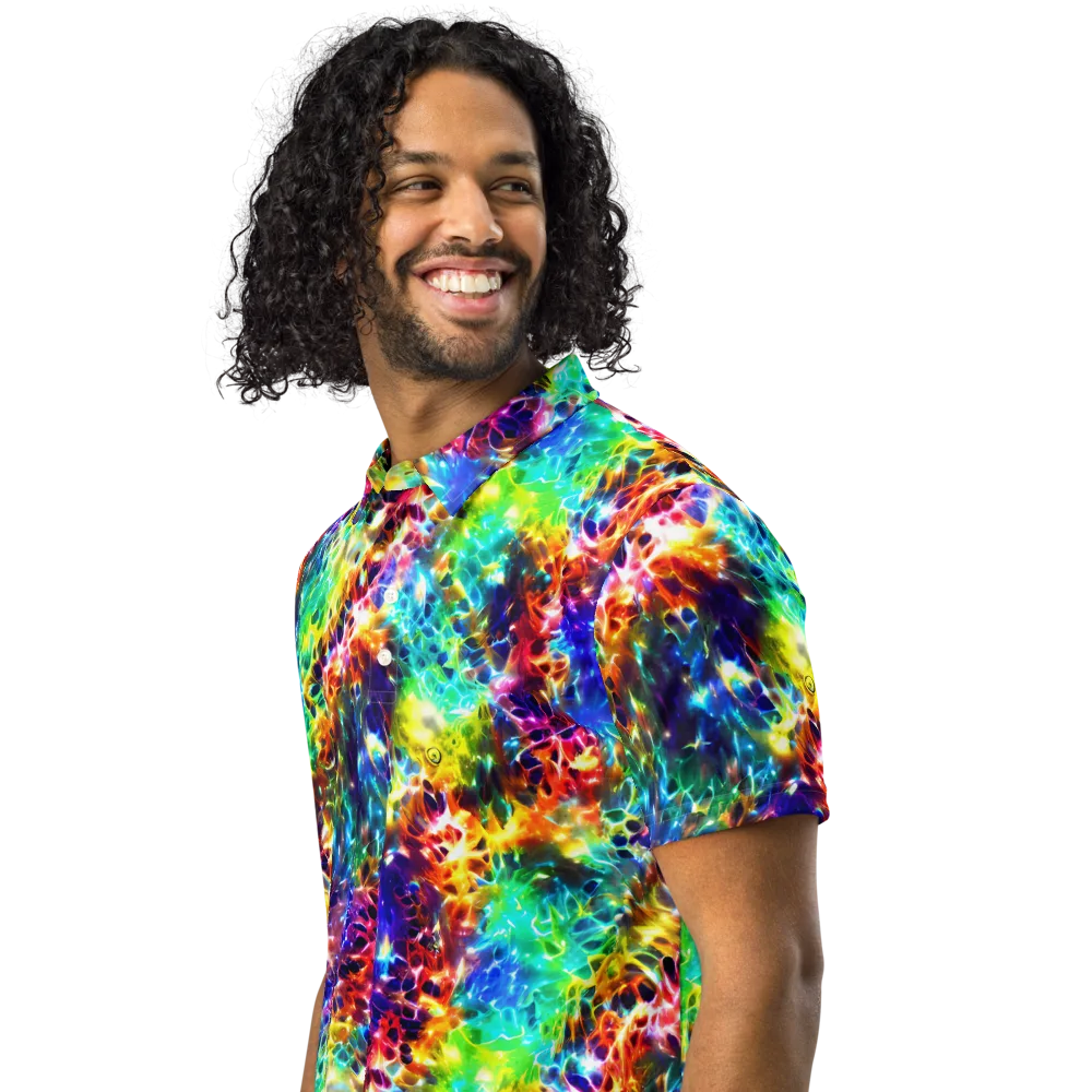 Rainbow Static on Men's Slim Fit Polo Shirt — Left Front