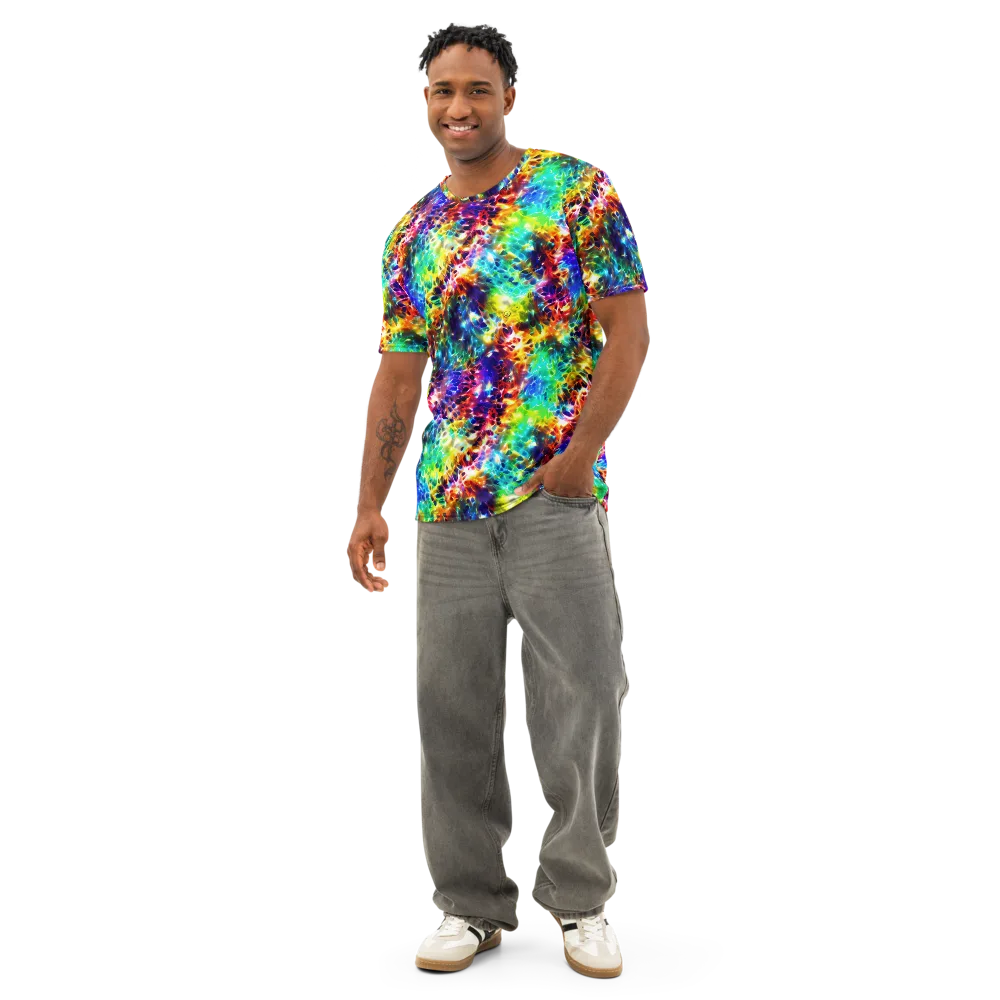 Rainbow Static on Men's Cotton Crew Neck T-Shirt — Front