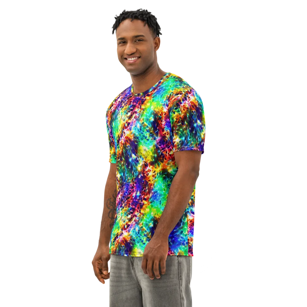 Rainbow Static on Men's Cotton Crew Neck T-Shirt — Left Front
