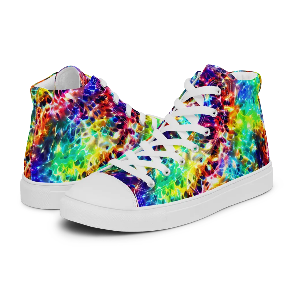 Rainbow Static on Men's High Top Canvas Shoes — Left