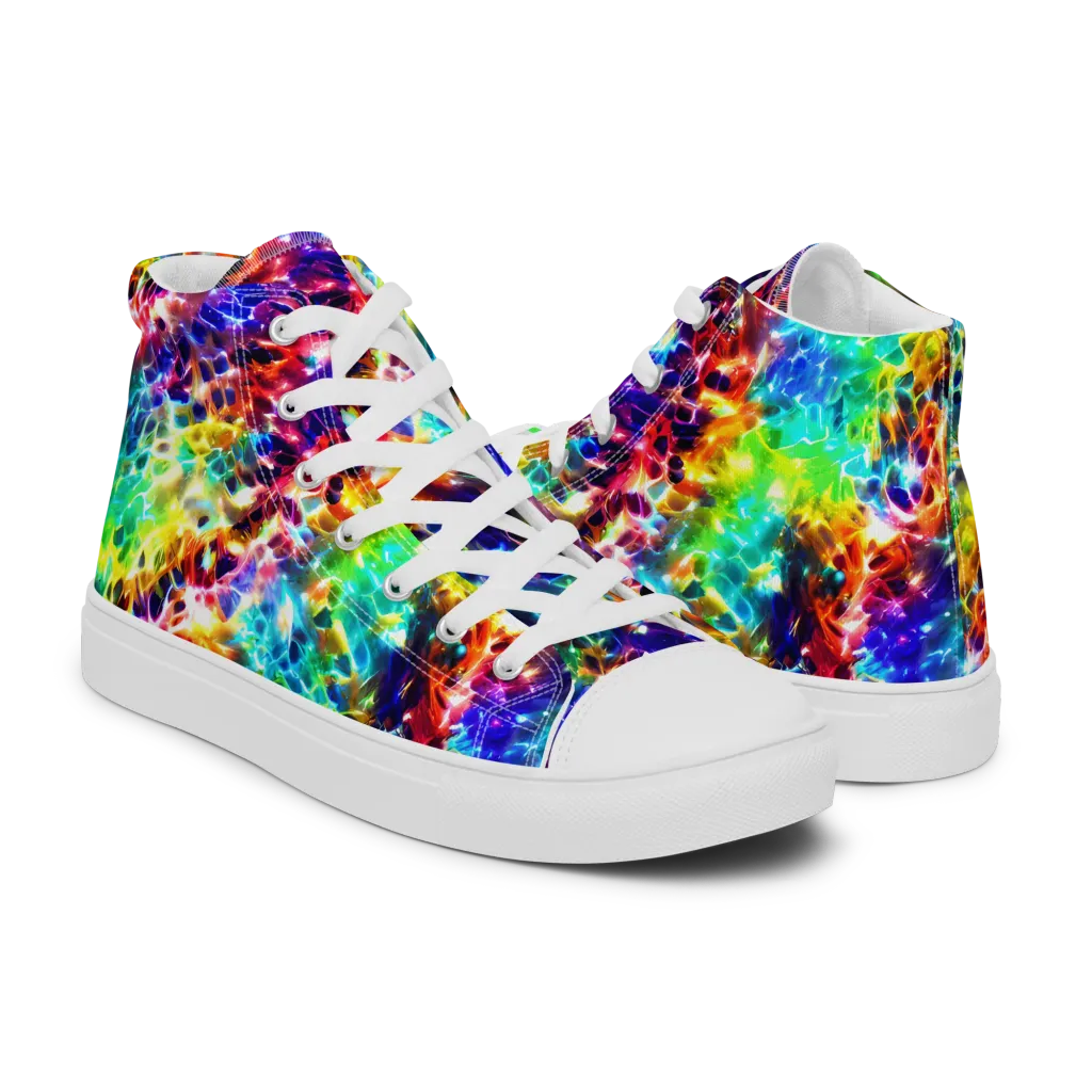 Rainbow Static on Men's High Top Canvas Shoes — Right