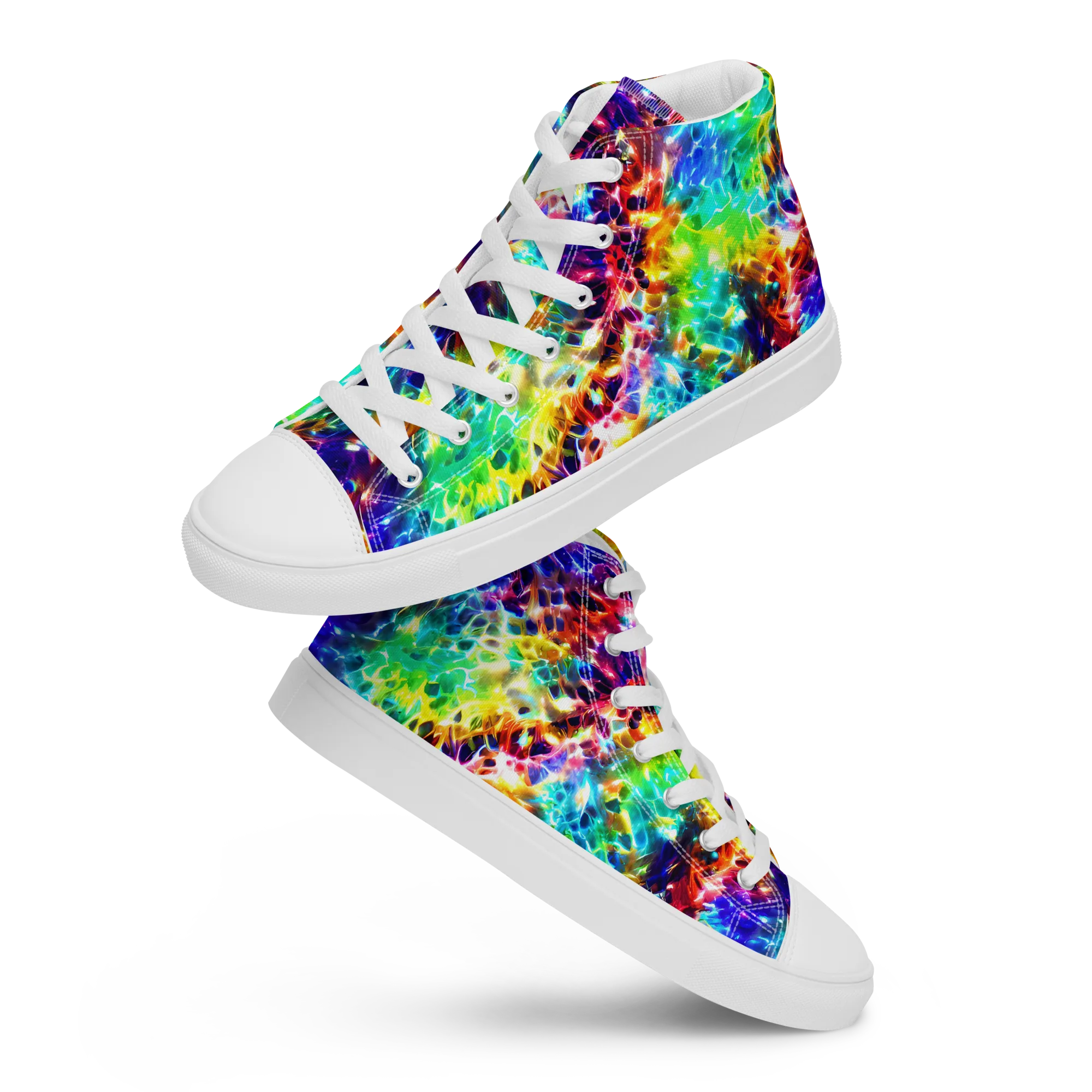 Rainbow Static on Men's High Top Canvas Shoes — Front