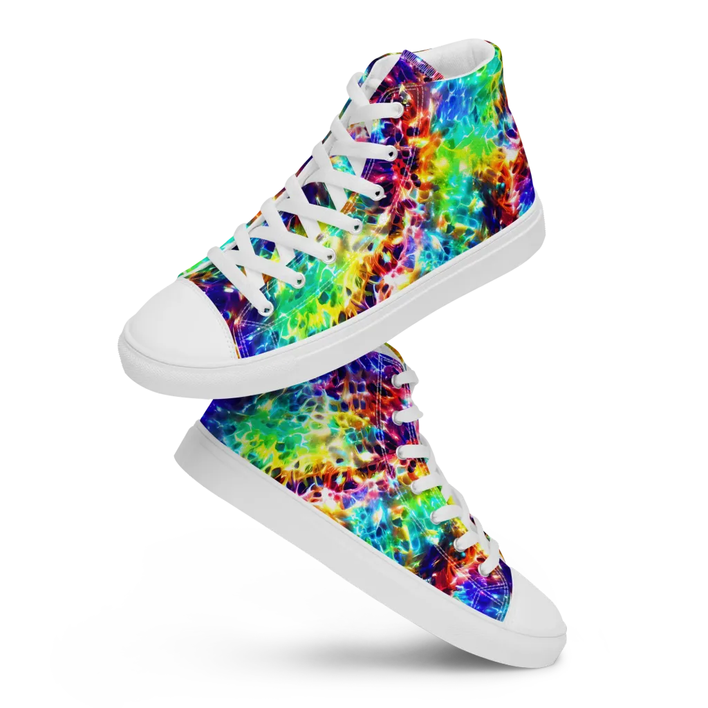 Rainbow Static on Men's High Top Canvas Shoes — Front
