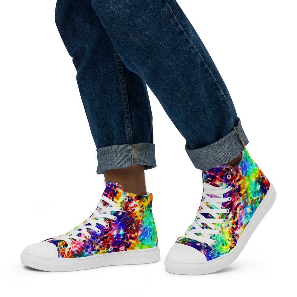 Rainbow Static on Men's High Top Canvas Shoes — Left