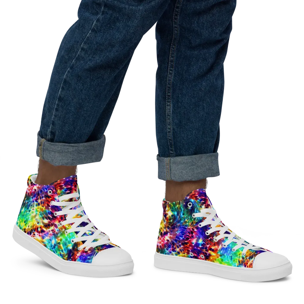 Rainbow Static on Men's High Top Canvas Shoes — Right