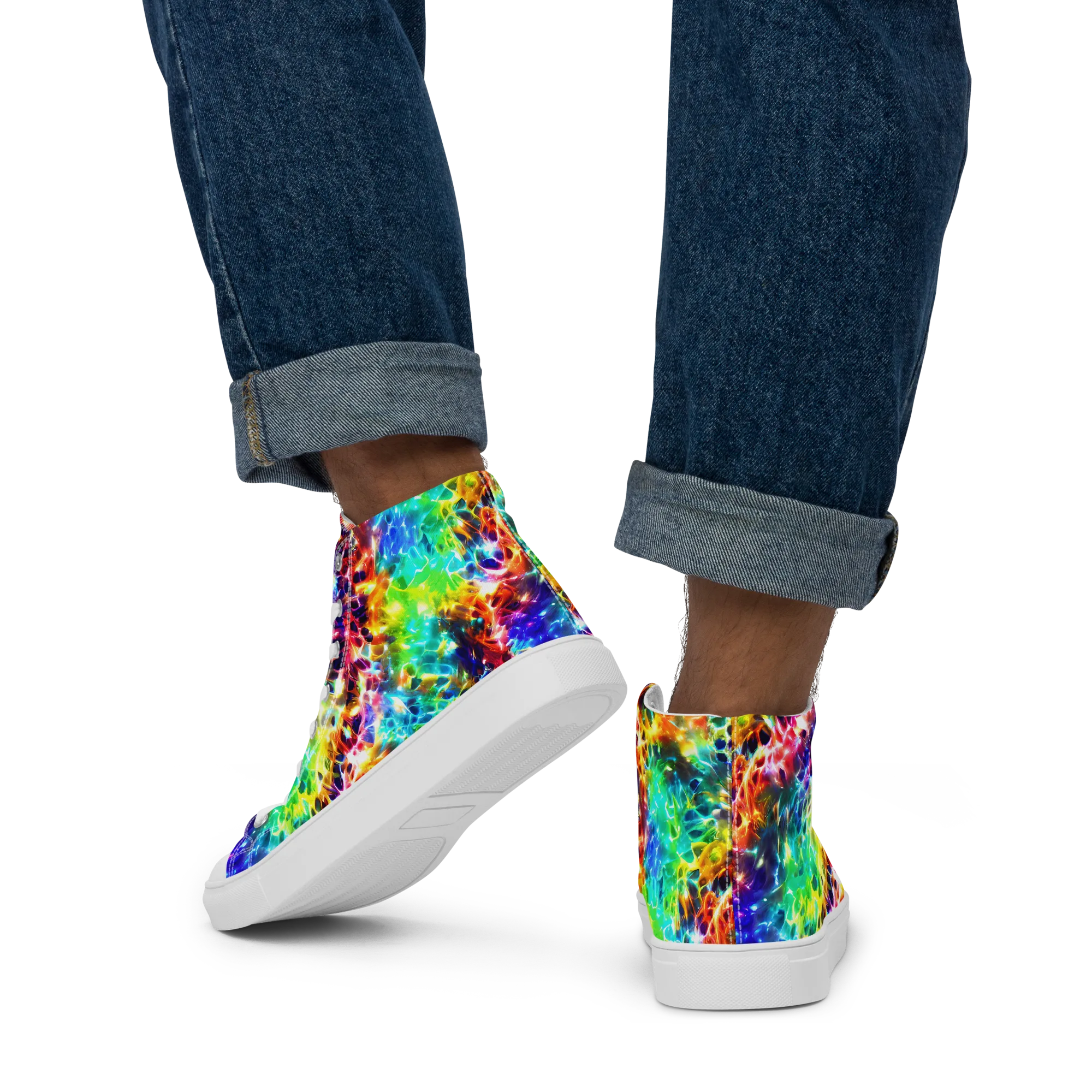 Rainbow Static on Men's High Top Canvas Shoes — Back