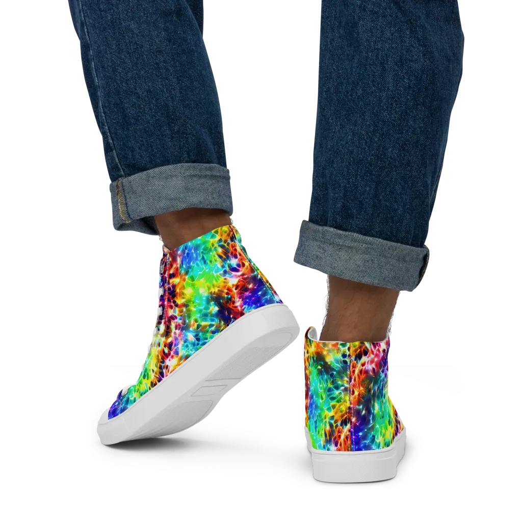 Rainbow Static on Men's High Top Canvas Shoes — Back
