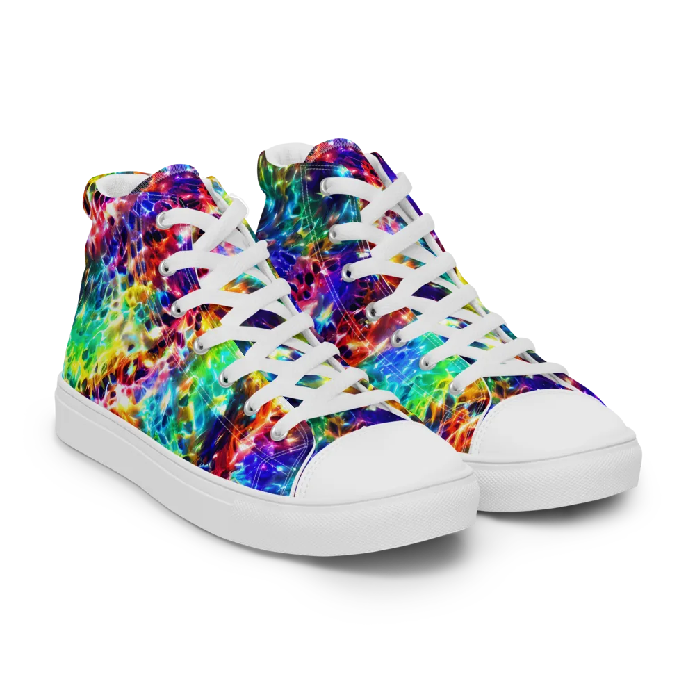 Rainbow Static on Women's High Top Canvas Shoes — Right Front