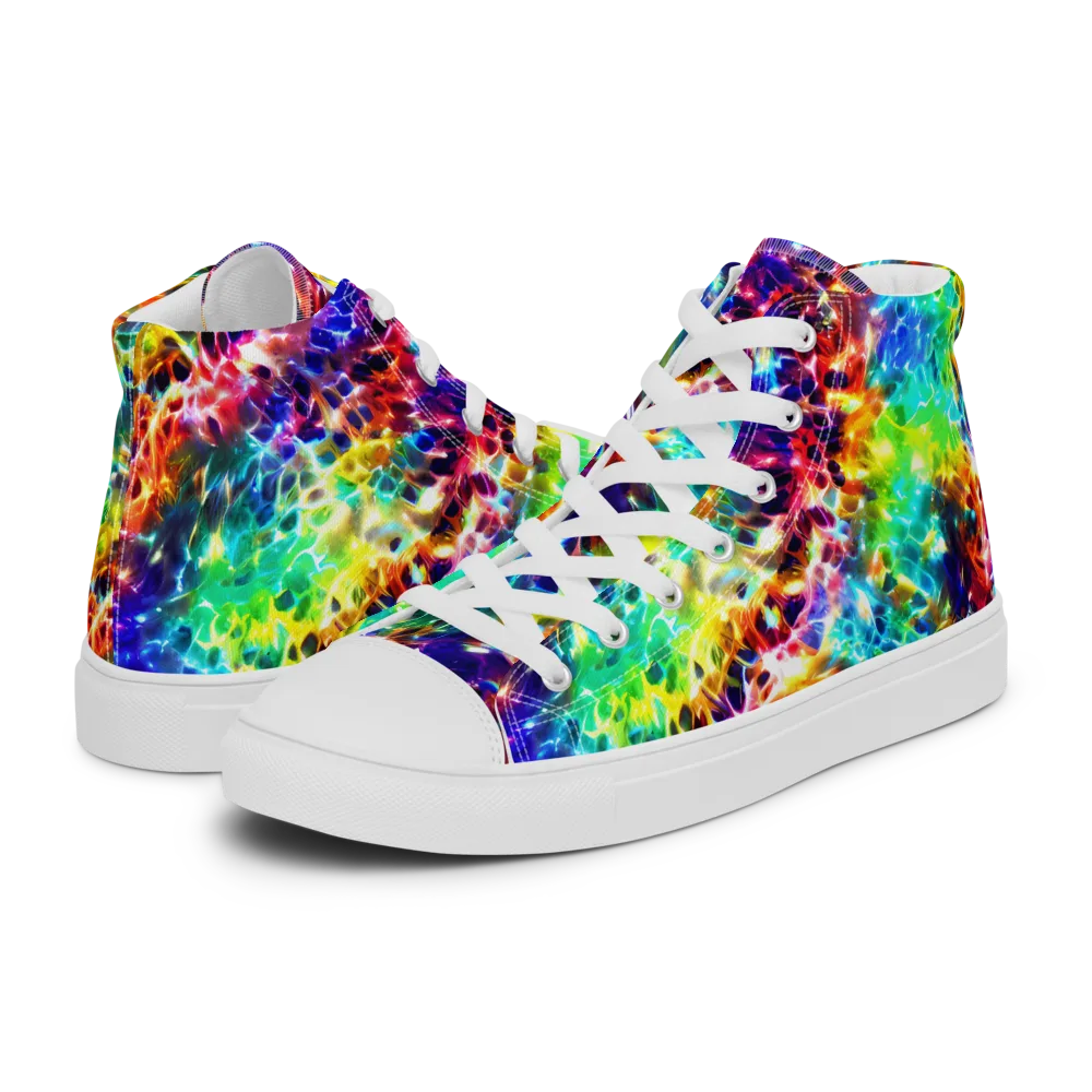 Rainbow Static on Women's High Top Canvas Shoes — Left