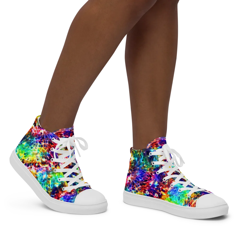 Rainbow Static on Women's High Top Canvas Shoes — Right