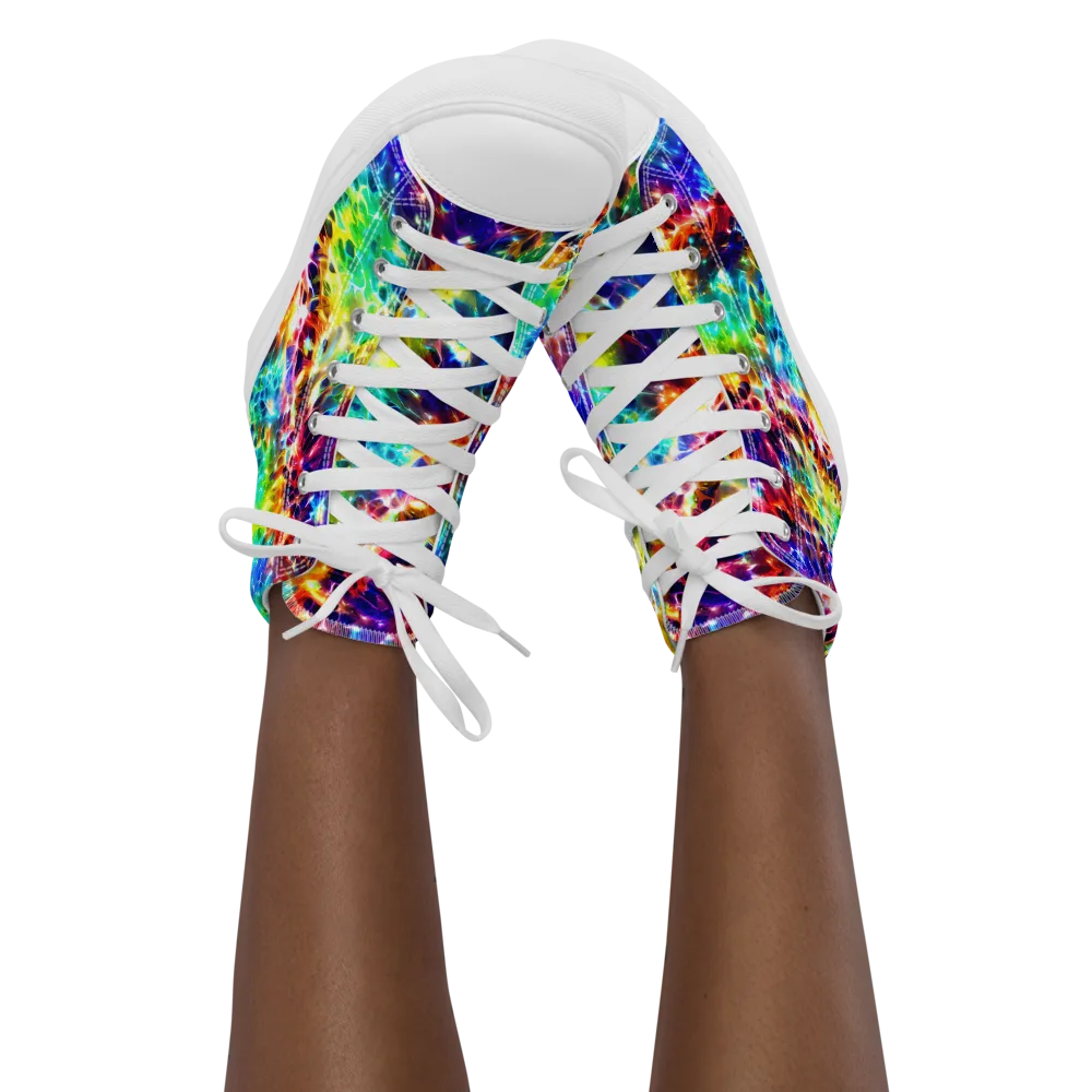 Rainbow Static on Women's High Top Canvas Shoes — Front