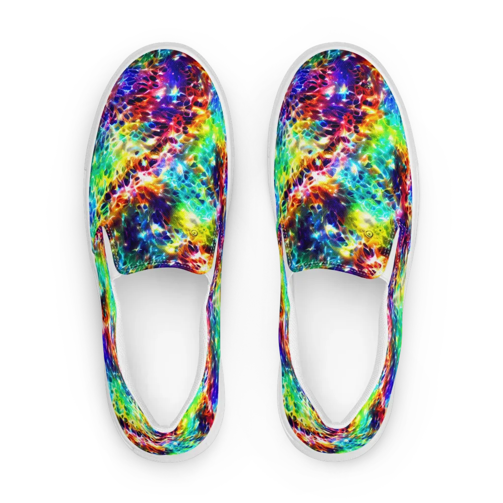 Rainbow Static on Men's Slip-On Canvas Shoes — Front