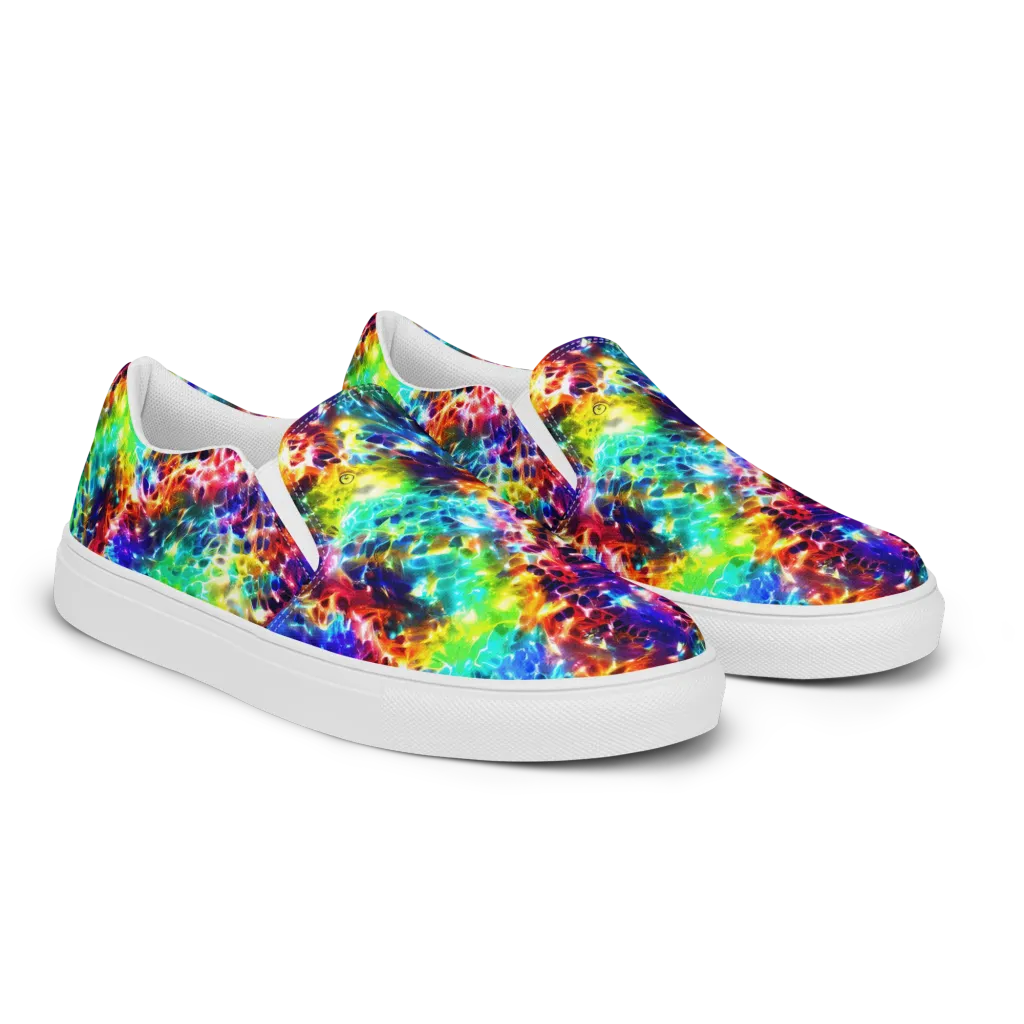 Rainbow Static on Men's Slip-On Canvas Shoes — Right Front