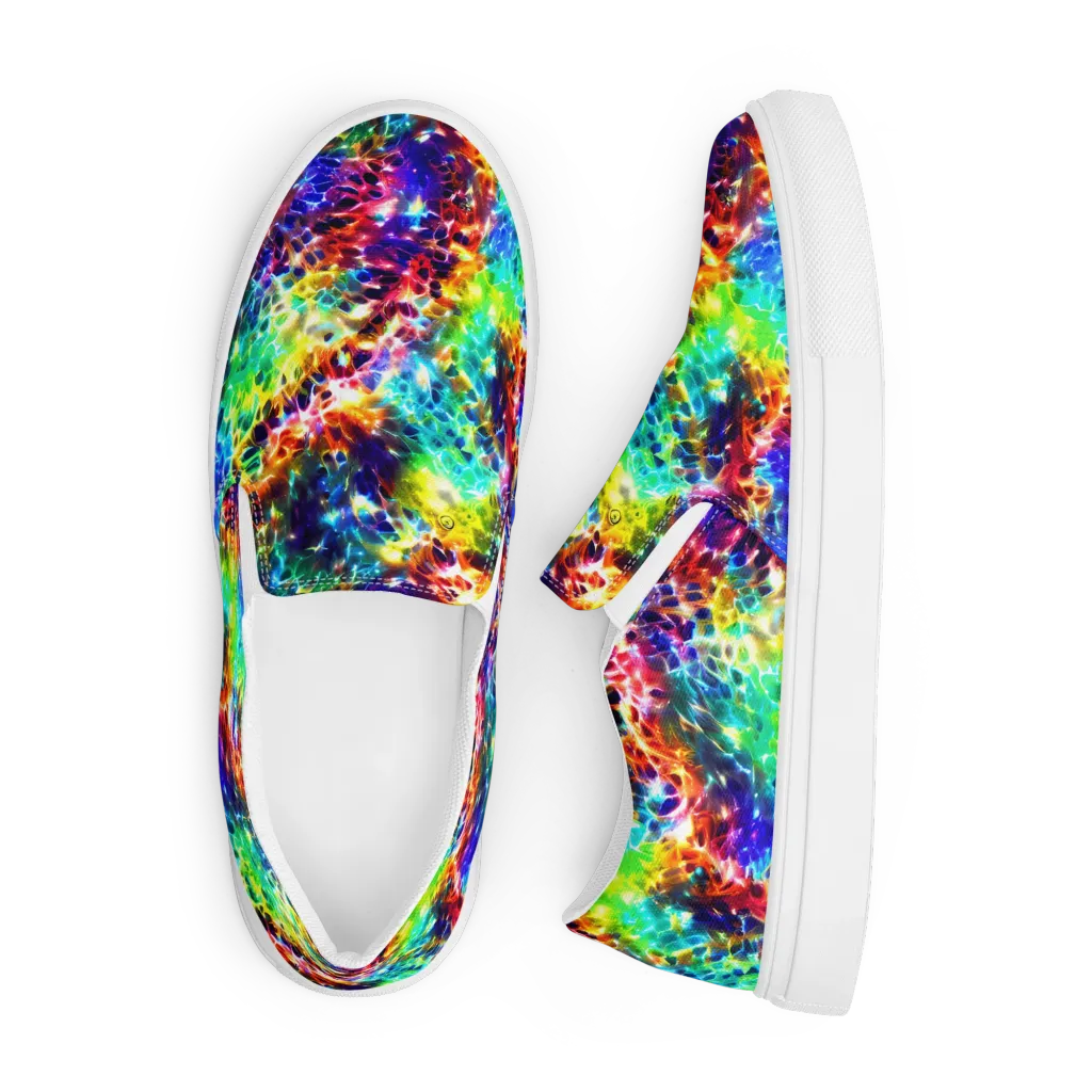 Rainbow Static on Men's Slip-On Canvas Shoes — Front