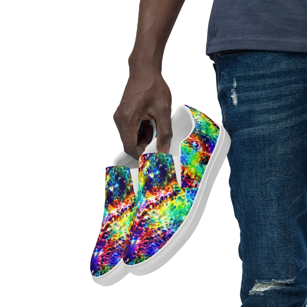 Rainbow Static on Men's Slip-On Canvas Shoes — Left Front