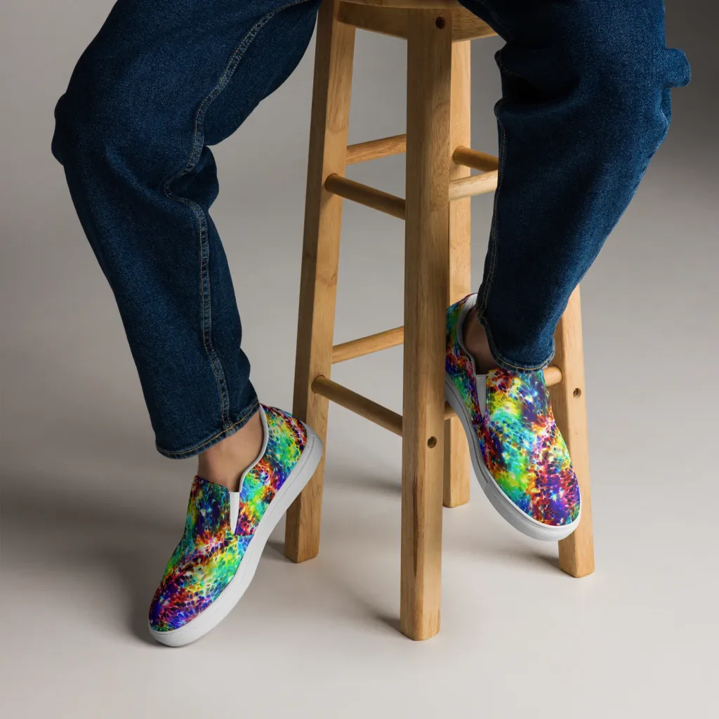 Rainbow Static on Men's Slip-On Canvas Shoes — Front
