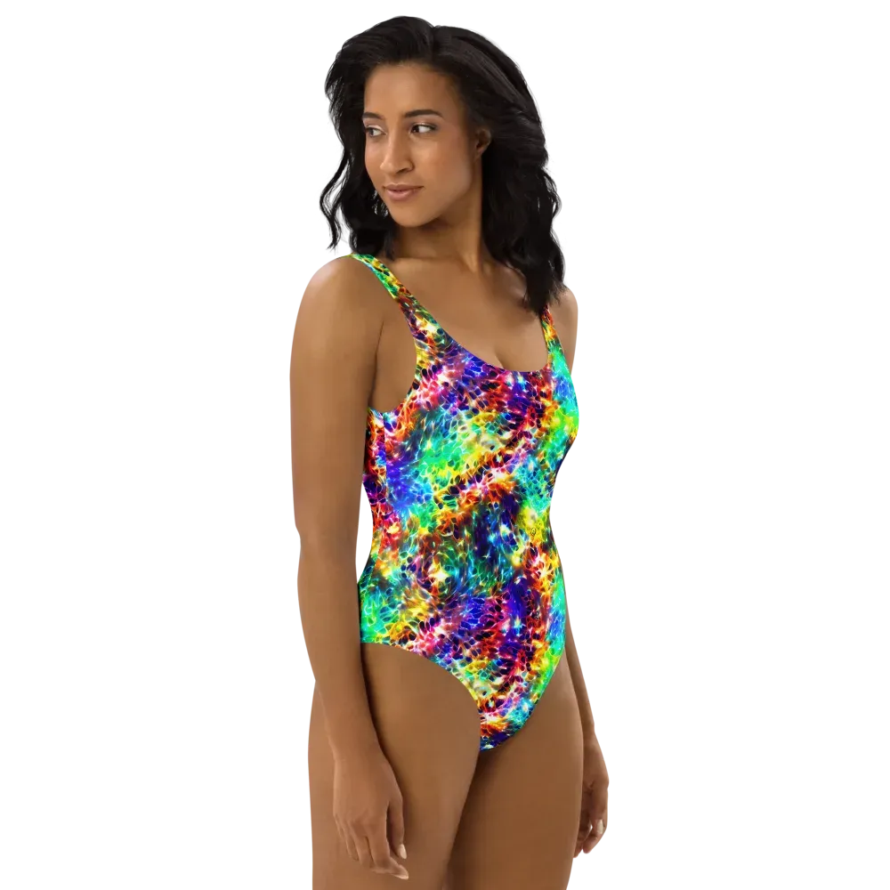 Rainbow Static on One-Piece Swimsuit — Right