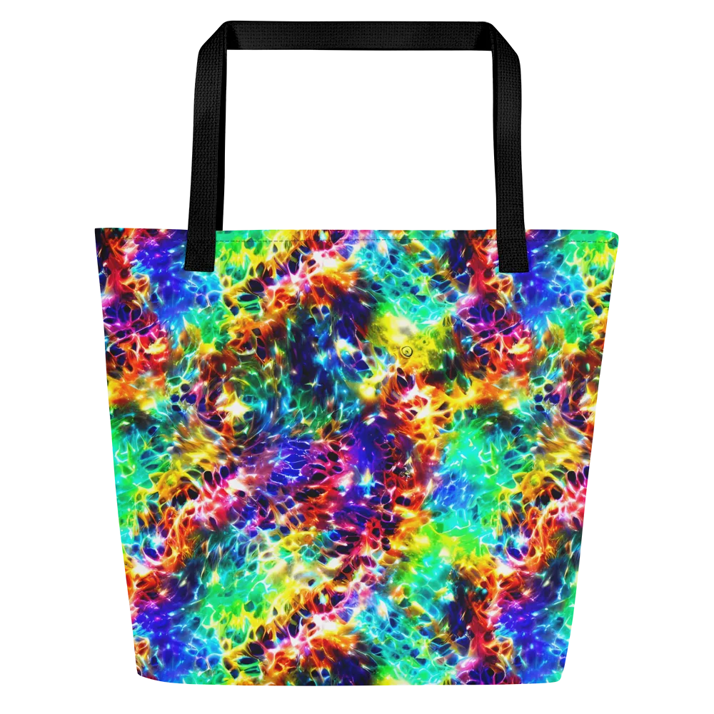 Rainbow Static on Large Tote Bag W/ Pocket — Front