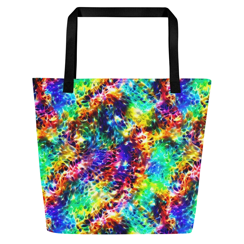 Rainbow Static on Large Tote Bag W/ Pocket — Front