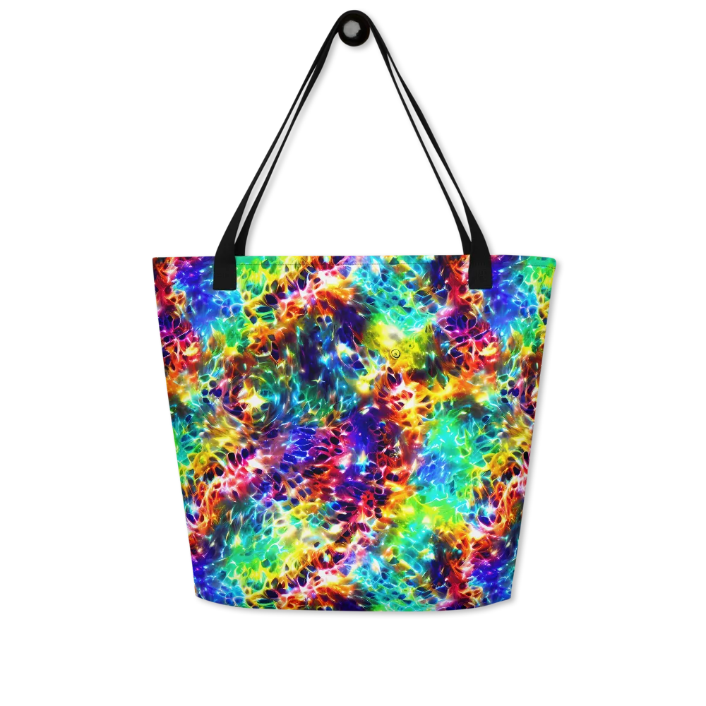 Rainbow Static on Large Tote Bag W/ Pocket — Front