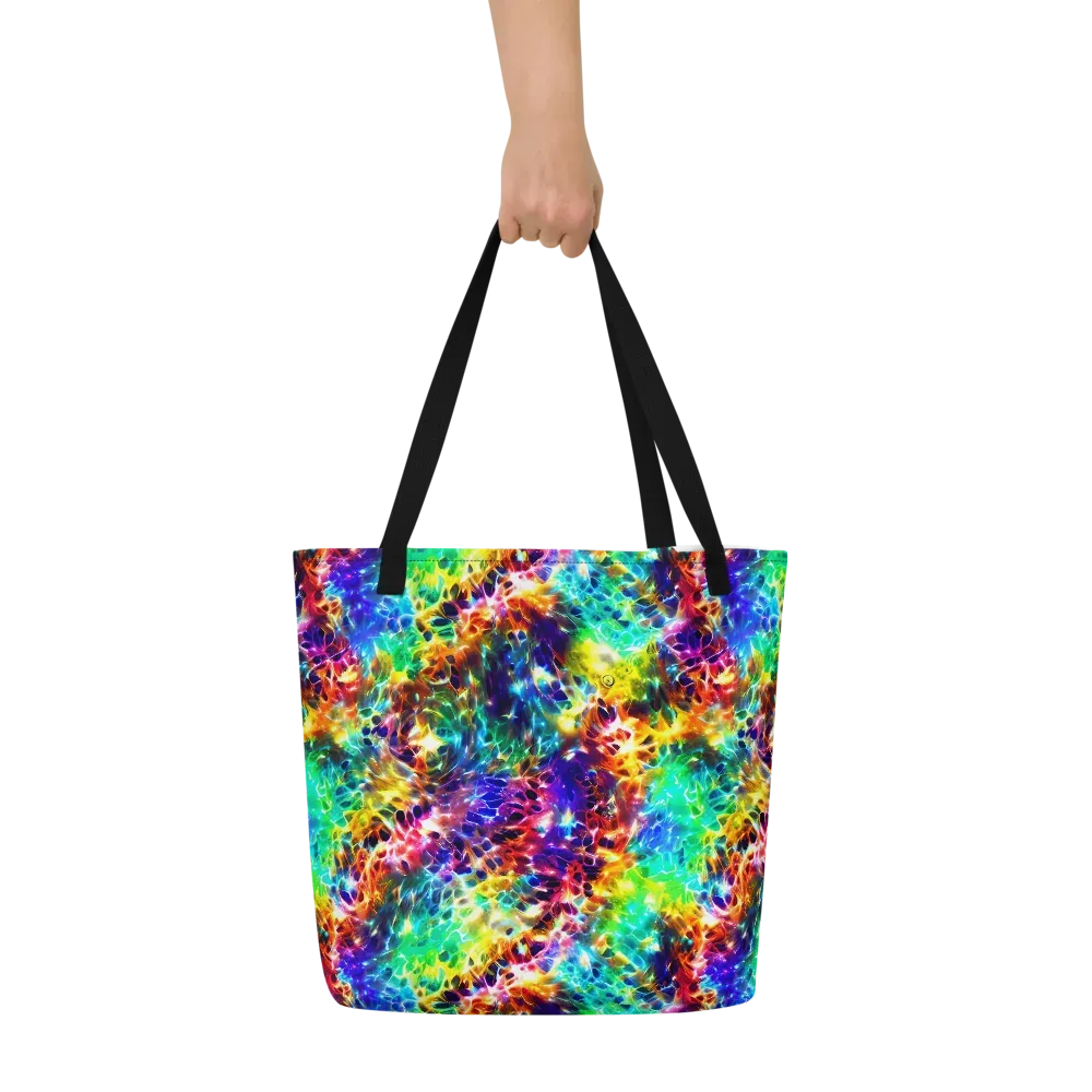 Rainbow Static on Large Tote Bag W/ Pocket — Front