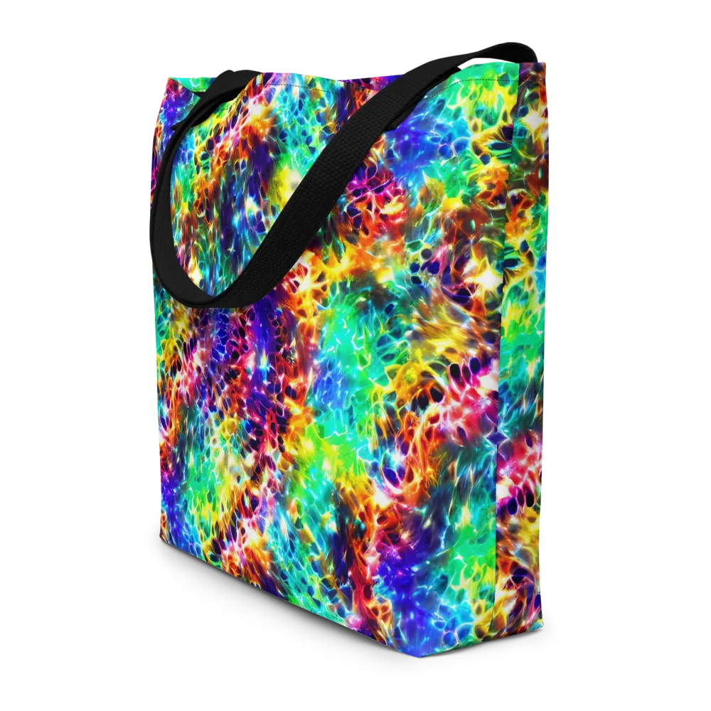 Rainbow Static on Large Tote Bag W/ Pocket — Front