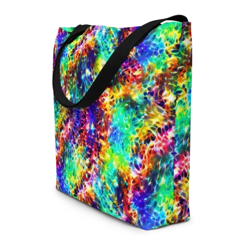 Rainbow Static on a Large Tote Bag W/ Pocket
