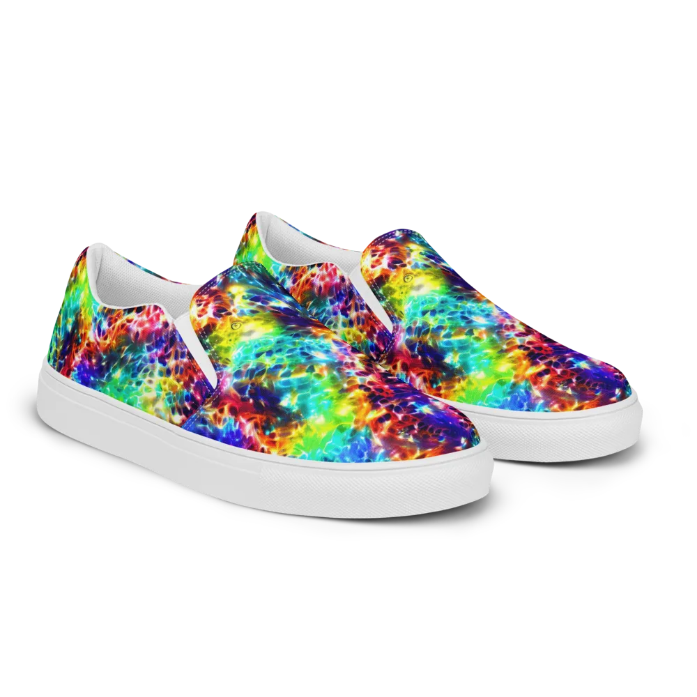 Rainbow Static on Women's Slip-On Canvas Shoes — Right Front