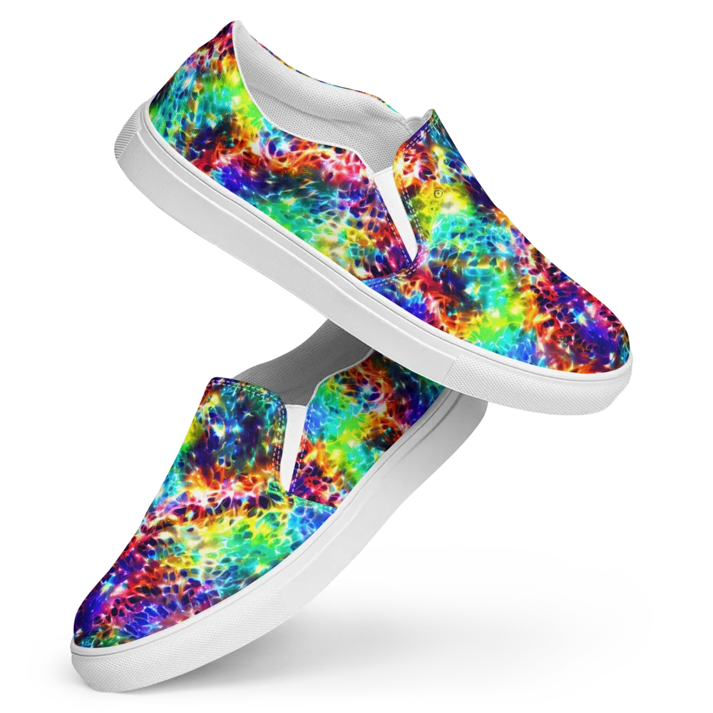 Rainbow Static on Women's Slip-On Canvas Shoes — Front