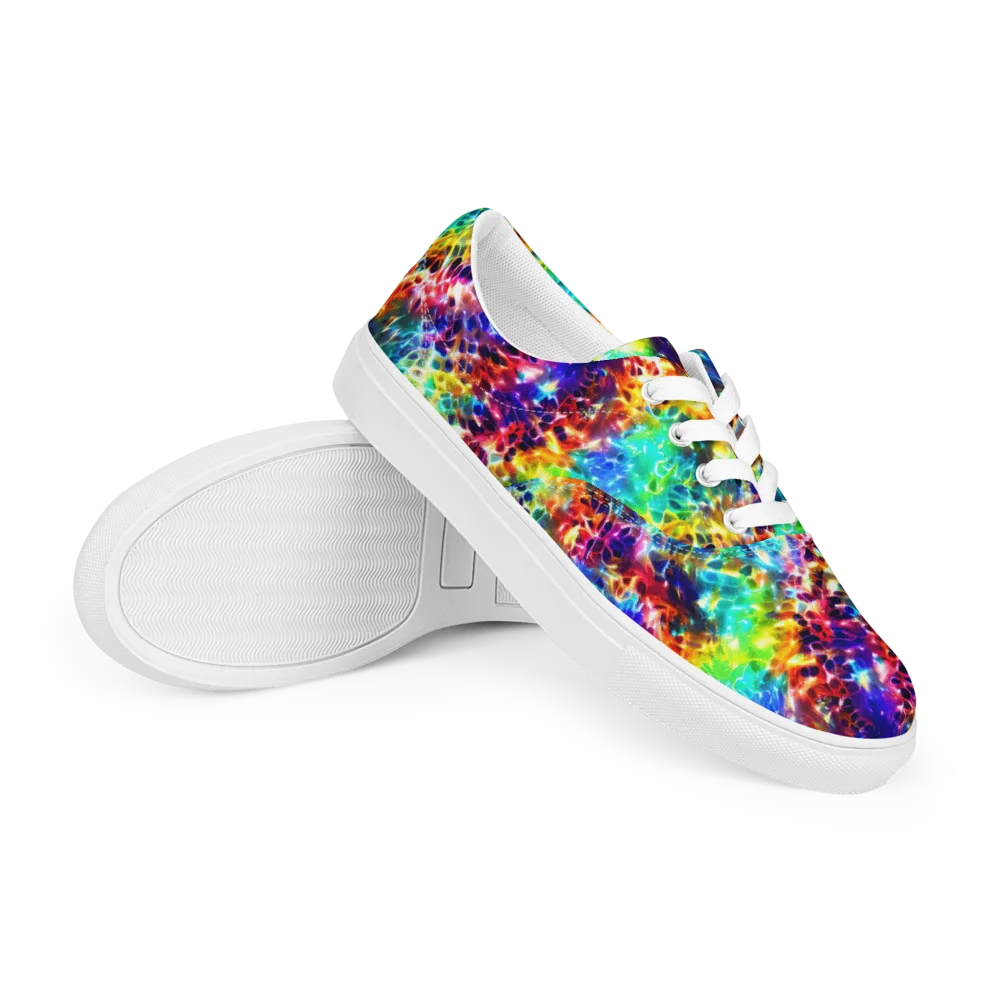 Rainbow Static on Men's Lace-Up Canvas Shoes — Right Front