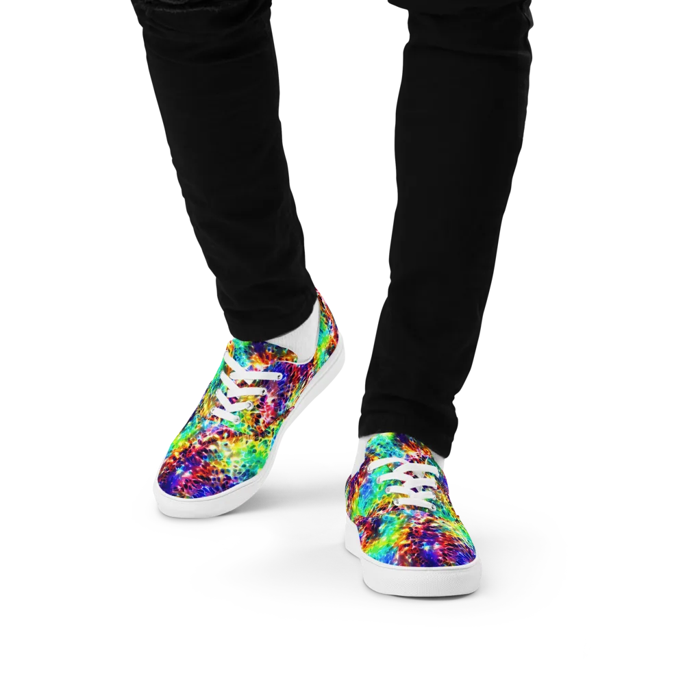 Rainbow Static on Men's Lace-Up Canvas Shoes — Front