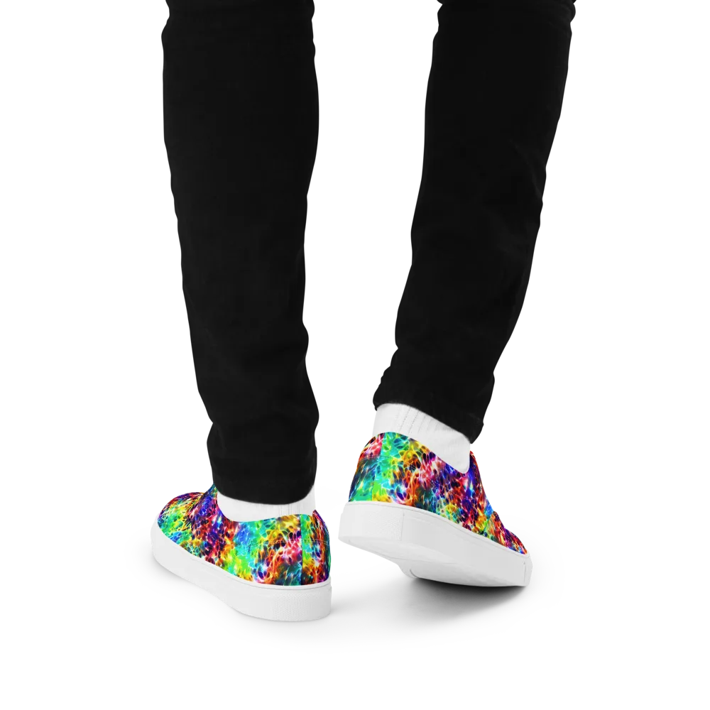 Rainbow Static on Men's Lace-Up Canvas Shoes — Back