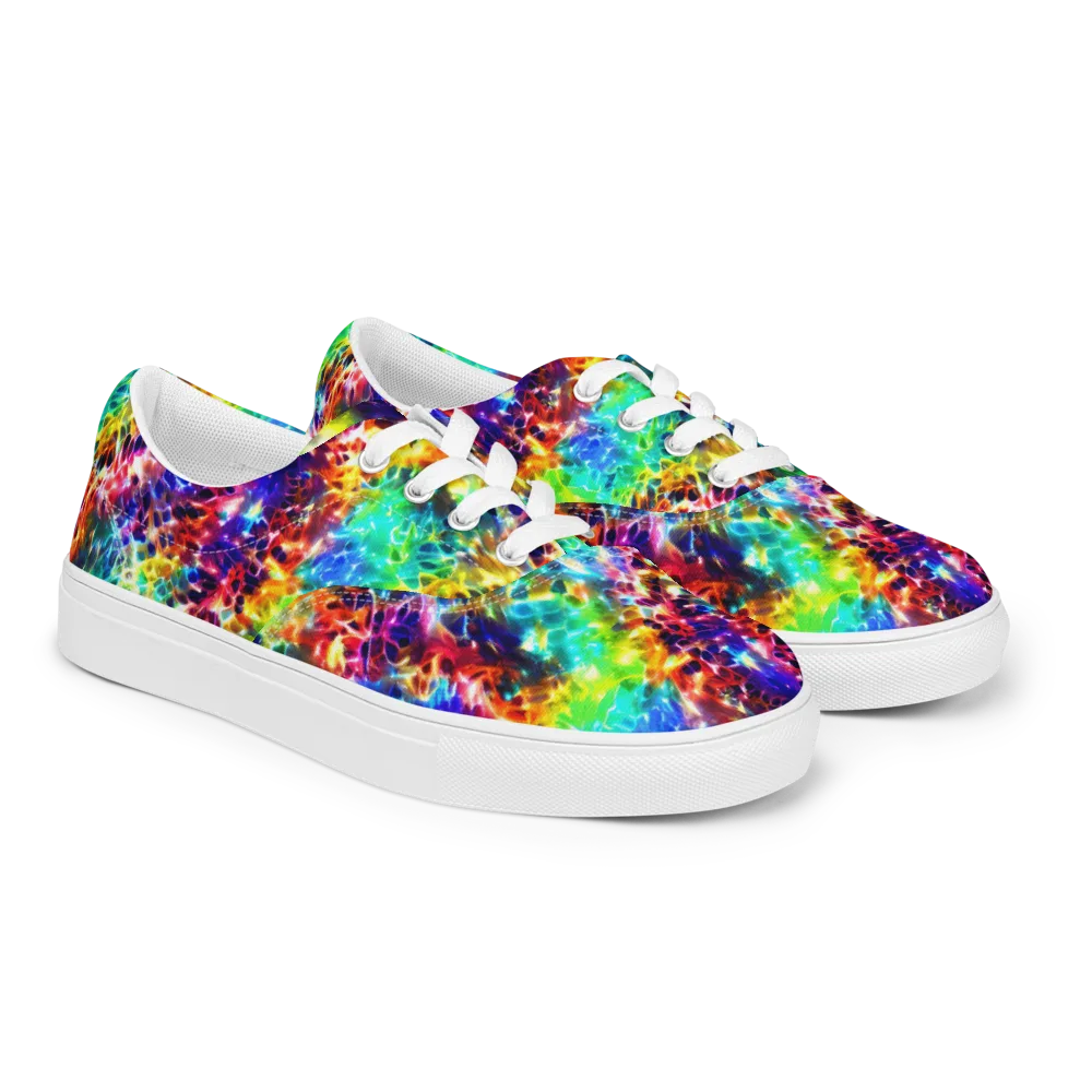 Rainbow Static on Men's Lace-Up Canvas Shoes — Right Front