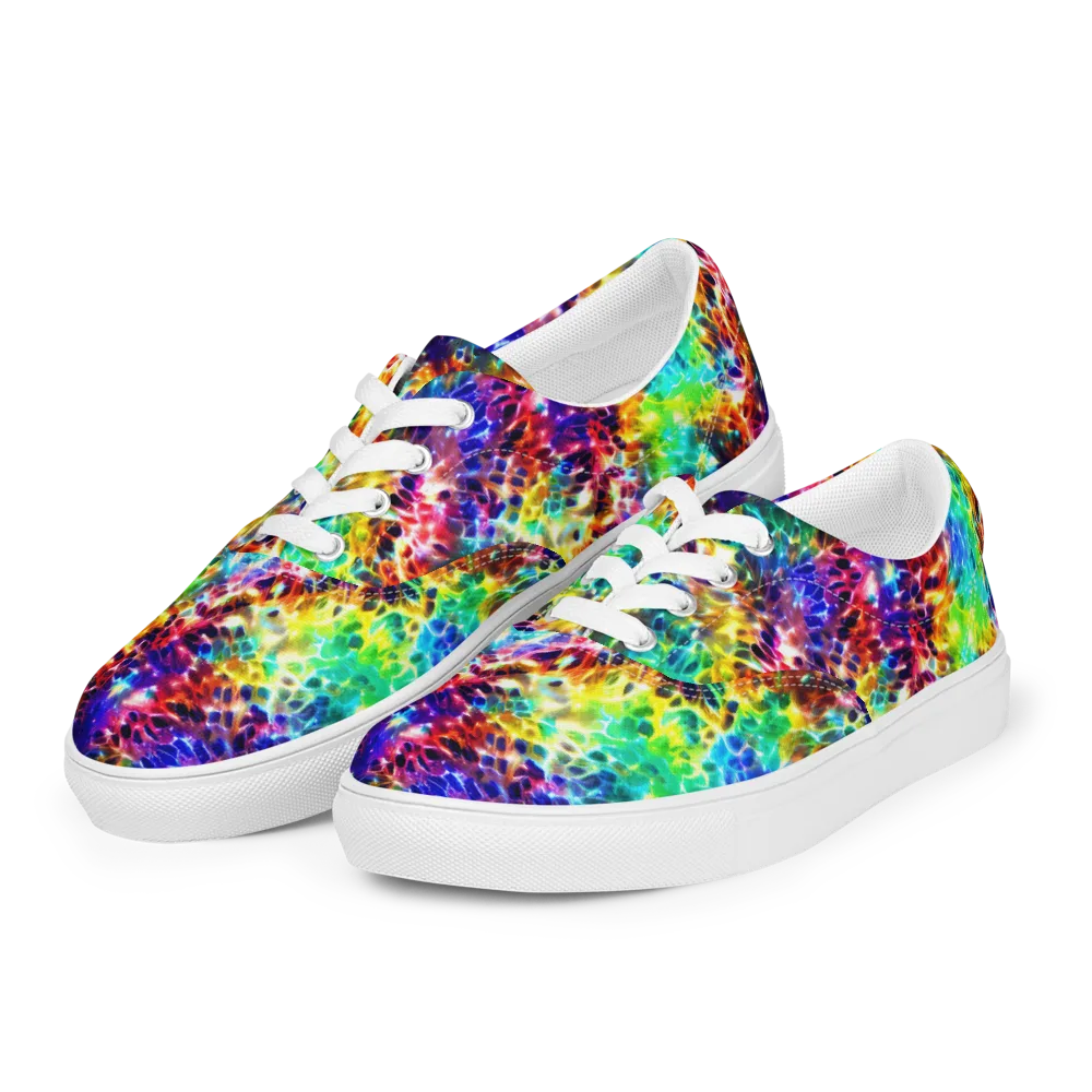 Rainbow Static on Men's Lace-Up Canvas Shoes — Left Front