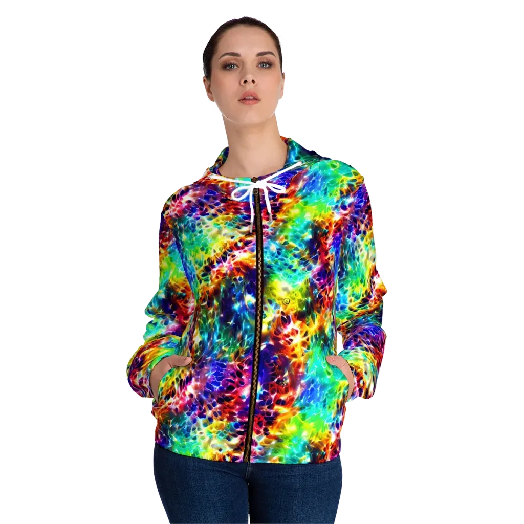 Rainbow Static on Women's Full-Zip Hoodie — Front On Person