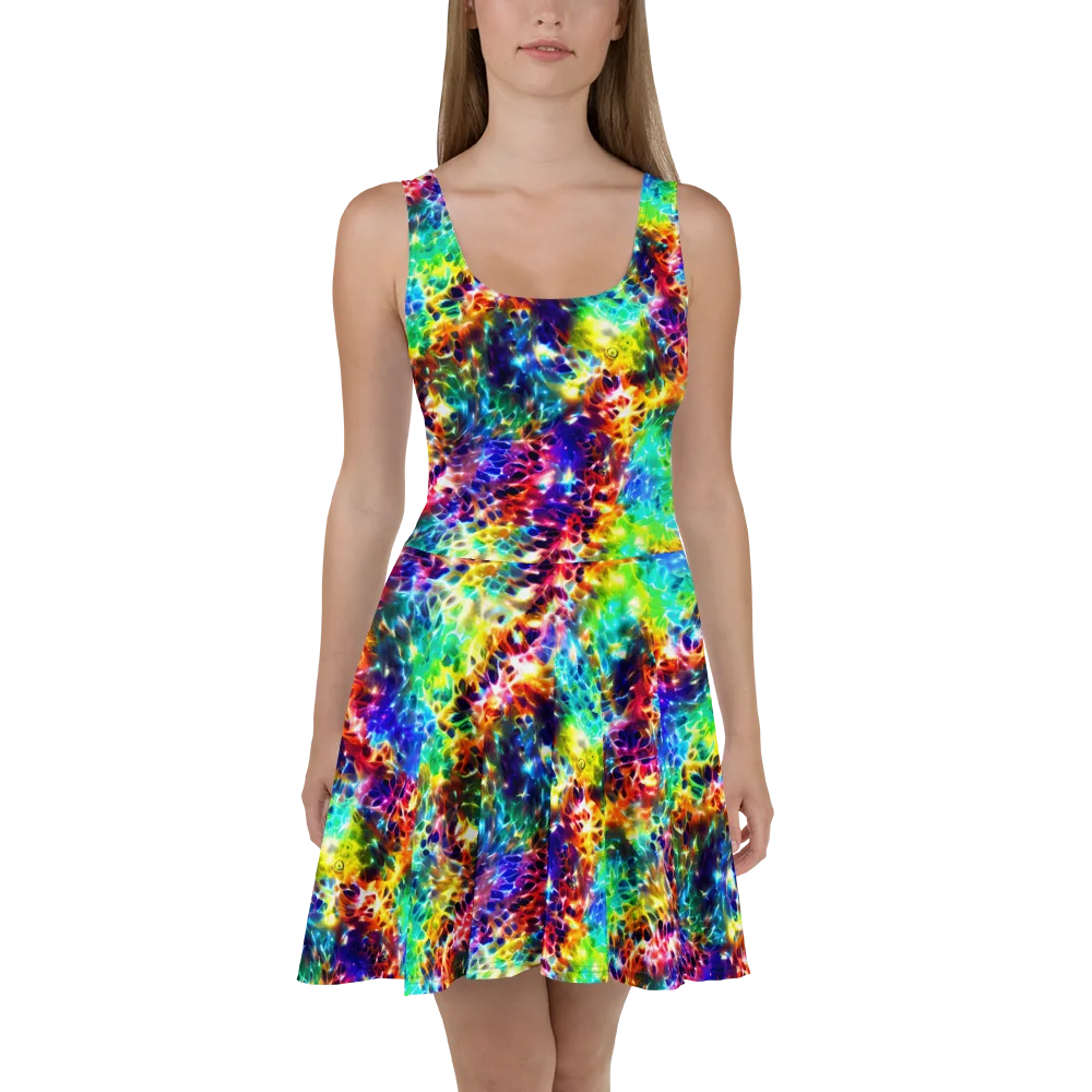 Rainbow Static on Skater Dress — Front