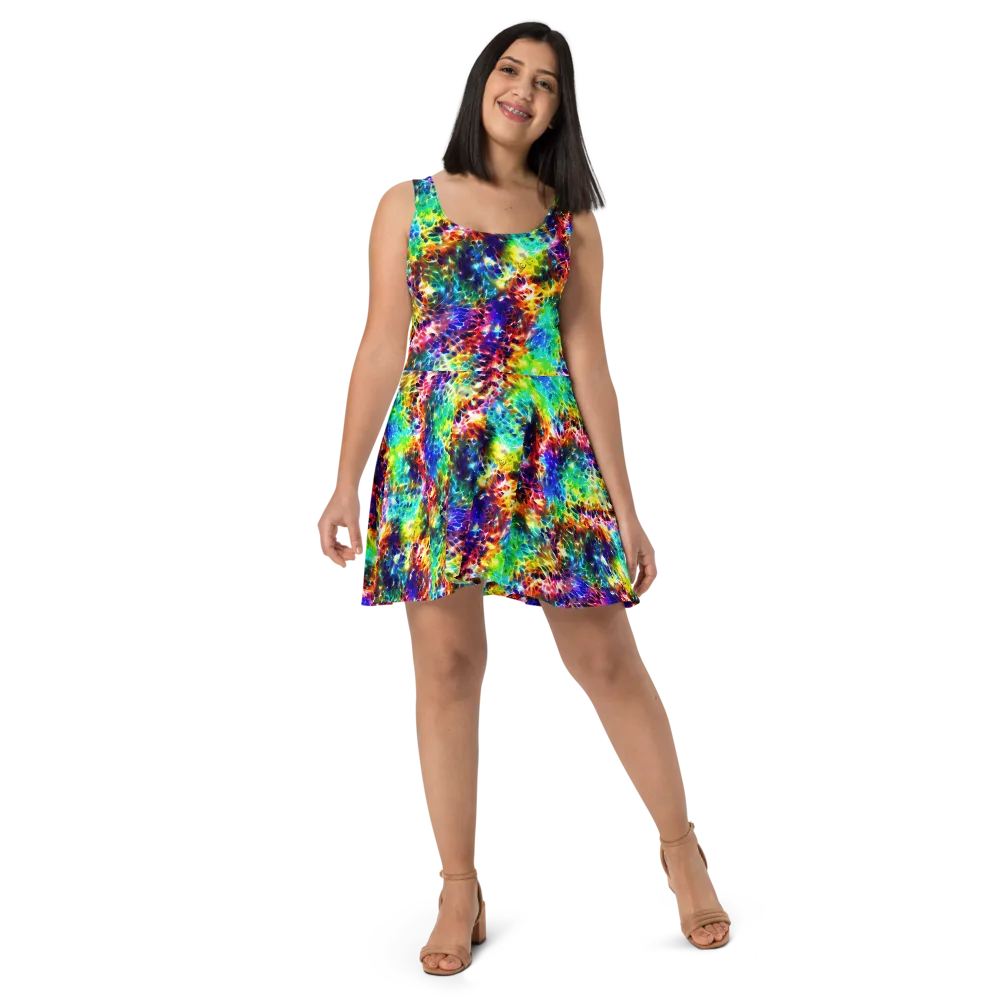Rainbow Static on Skater Dress — Front