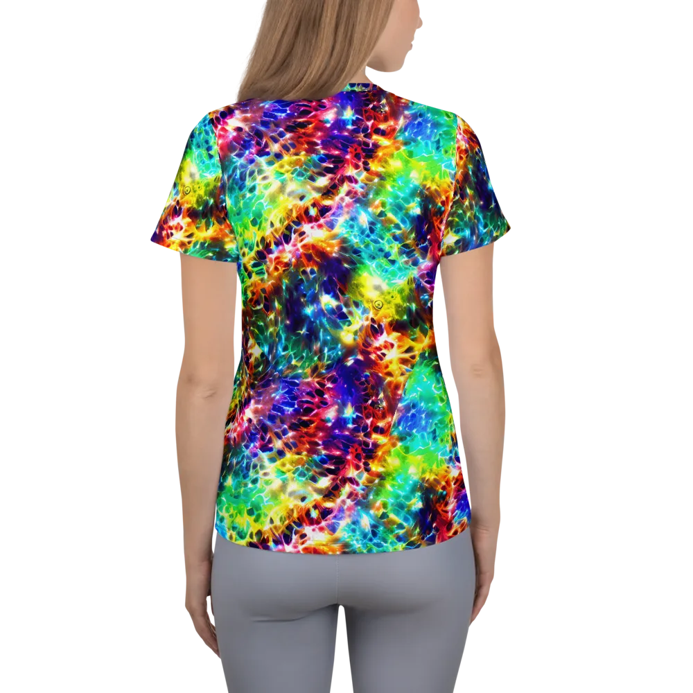 Rainbow Static on Women's Athletic T-Shirt — Back