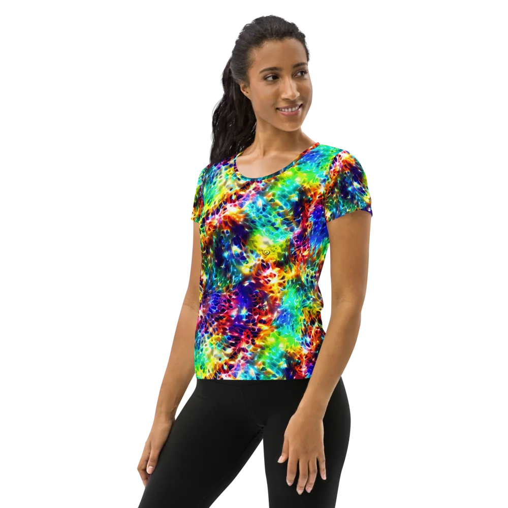 Rainbow Static on Women's Athletic T-Shirt — Left