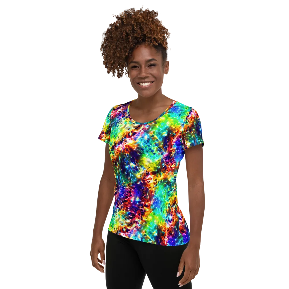 Rainbow Static on Women's Athletic T-Shirt — Left