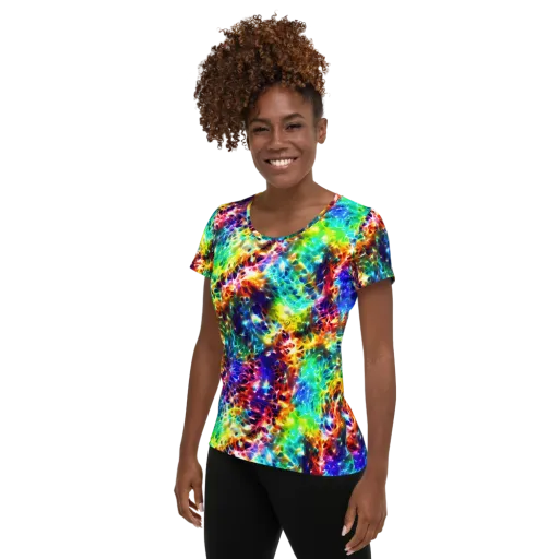 Rainbow Static on a Women's Athletic T-Shirt