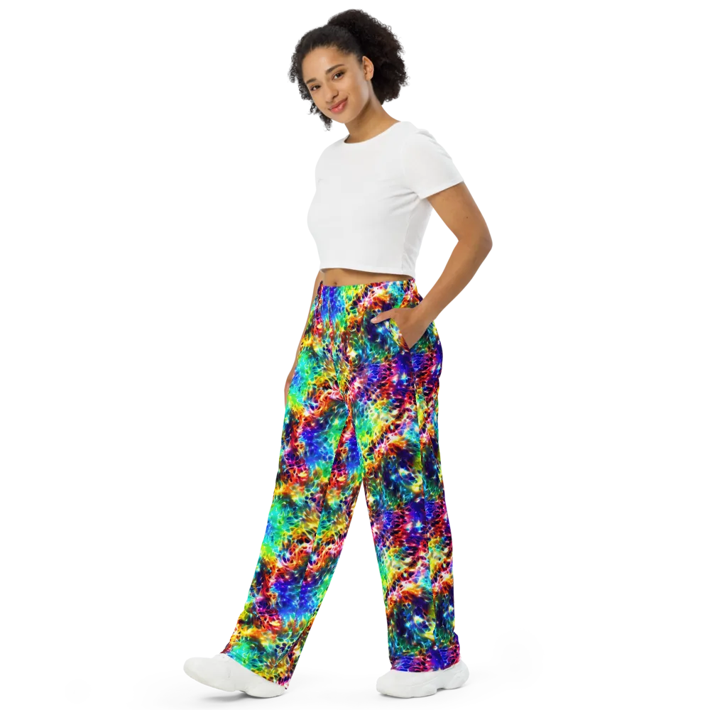 Rainbow Static on Wide-Leg Pants — Left Front