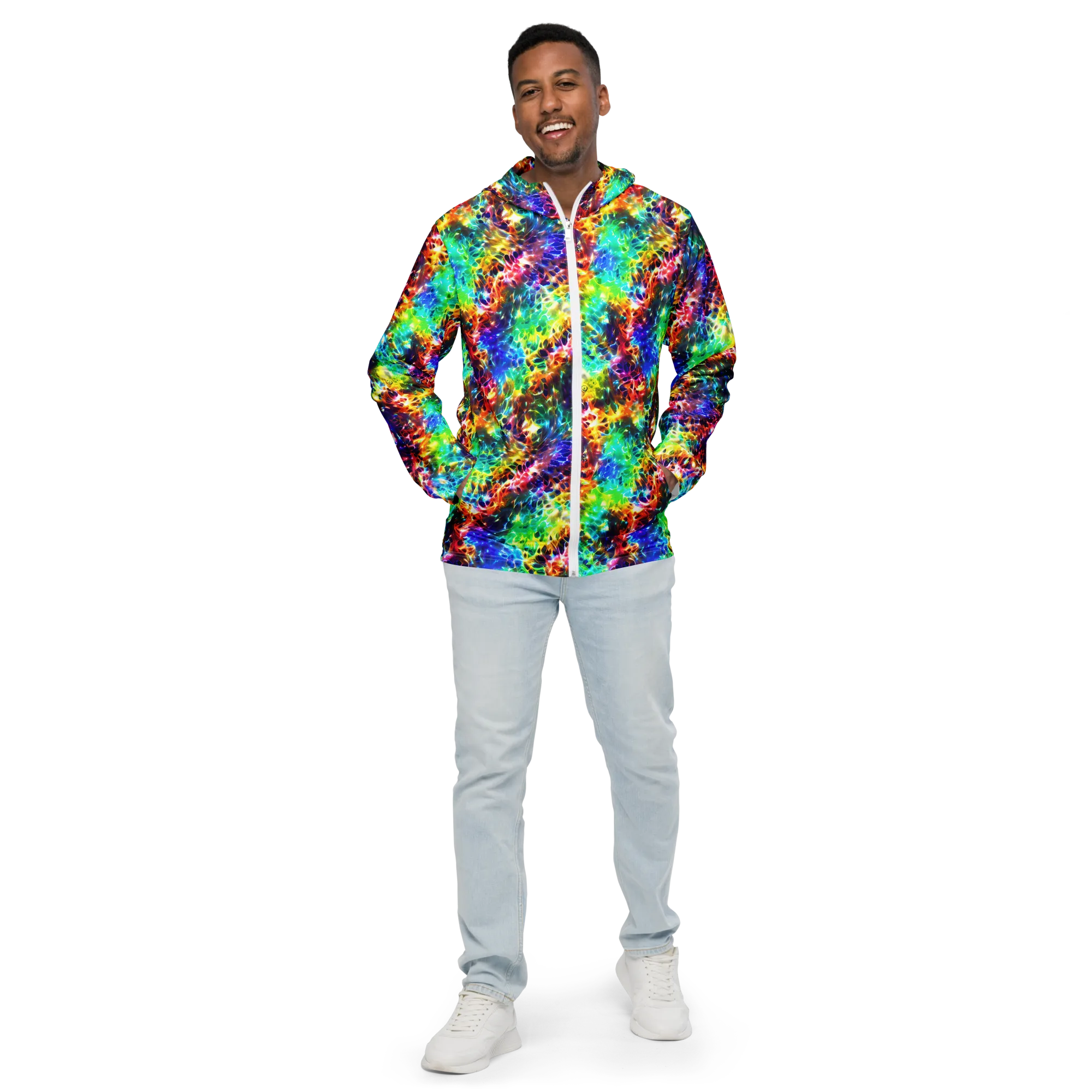 Rainbow Static on Men's Windbreaker — Front