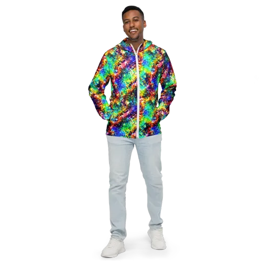 Rainbow Static on a Men's Windbreaker